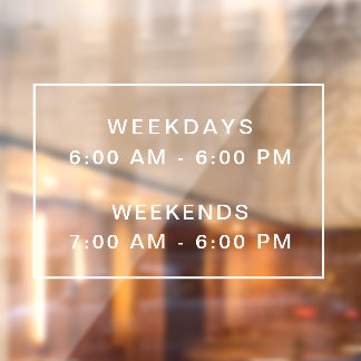 Eenvoudige, schone, open-urenbordvenstervergrendel raamsticker