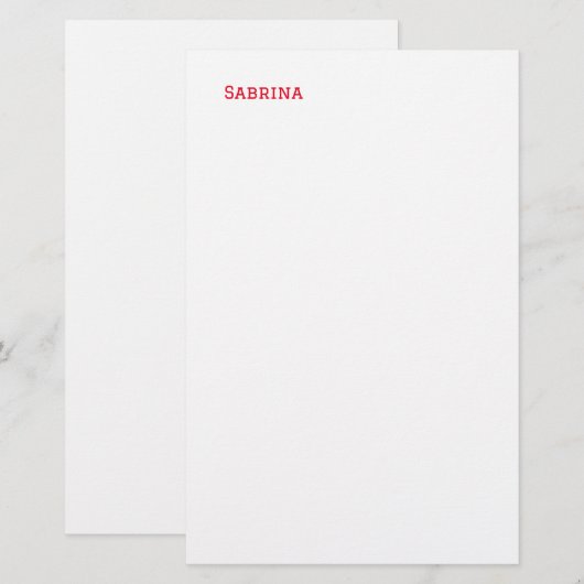 Eenvoudige Schone Professionele Naam Rood Wit Briefpapier (Voorkant / Achterkant)