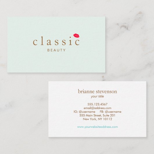 Eenvoudige schoonheid Licht Aqua Blue Lips Visitekaartje (Voorkant / Achterkant)