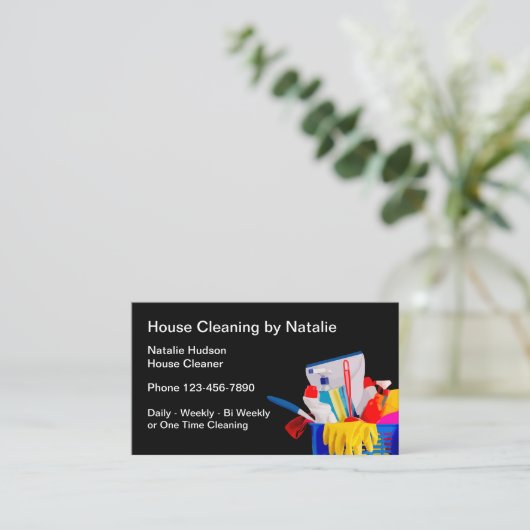 Eenvoudige schoonmaakdame visitekaartje (Staand voorkant)