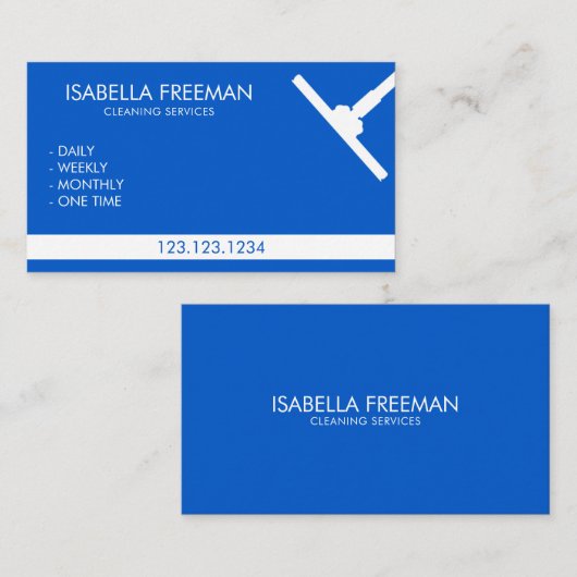 Eenvoudige schoonmaakservice voor blauw en witte p visitekaartje (Voorkant / Achterkant)