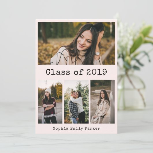 Eenvoudige schrijfmachine Blush | GraduPartij 4 Fo Kaart (Staand voorkant)