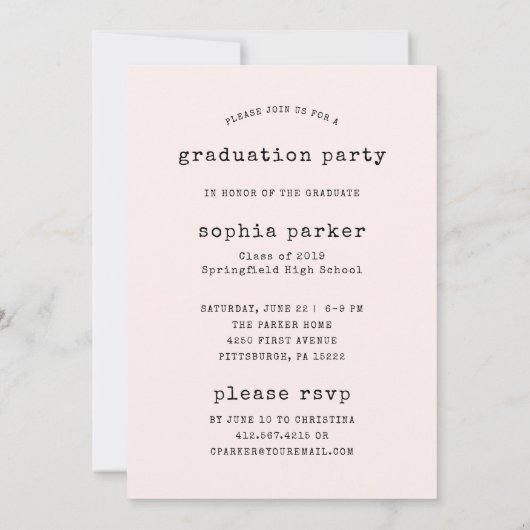 Eenvoudige schrijfmachine Blush | GraduPartij 4 Fo Kaart (Achterkant)