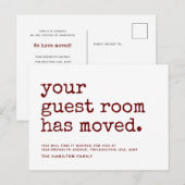 Eenvoudige schrijfmachine Uw gastruimte is verplaa Aankondigingskaart (Voorkant / Achterkant)