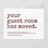 Eenvoudige schrijfmachine Uw gastruimte is verplaa Aankondigingskaart (Voorkant)