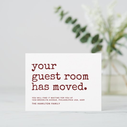 Eenvoudige schrijfmachine Uw gastruimte is verplaa Aankondigingskaart (Staand voorkant)