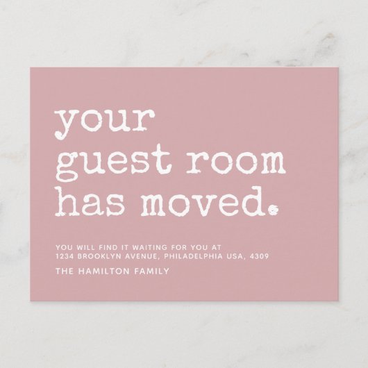 Eenvoudige schrijfmachine Uw gastruimte is verplaa Aankondigingskaart (Voorkant)