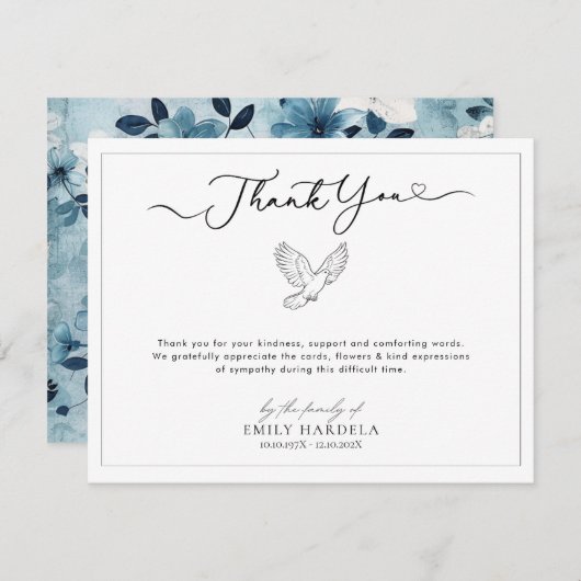 Eenvoudige Scrift Dove begrafenis bedankkaart (Voorkant / Achterkant)