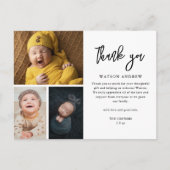 Eenvoudige Script 3 Foto Collage Baby Bedankt Feestdagenkaart (Voorkant)