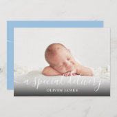 Eenvoudige Script A Special Delivery  Baby Foto Ge Aankondiging (Voorkant / Achterkant)