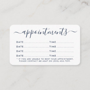 Eenvoudige Script Appointcard - Navy Blue & White Informatiekaartje