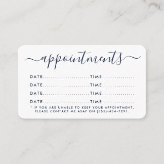 Eenvoudige Script Appointcard - Navy Blue & White Informatiekaartje