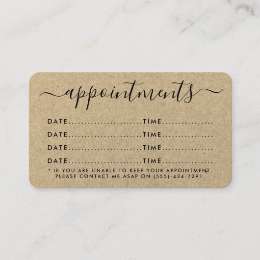 Eenvoudige Script Appointcard - Rustic Kraft Informatiekaartje (Voorkant)