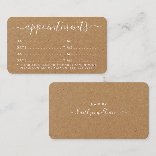 Eenvoudige Script Appointcard - Rustic Kraft Informatiekaartje (Voorkant / Achterkant)