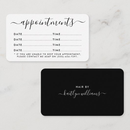 Eenvoudige Script Appointkaart - zwart-wit Informatiekaartje (Voorkant / Achterkant)
