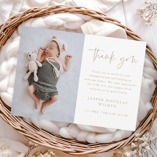 Eenvoudige Script Baby Foto Bedankkaart