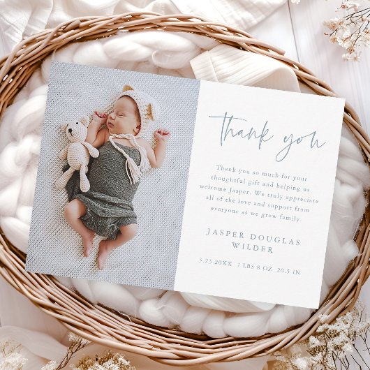 Eenvoudige Script Baby Foto Bedankkaart