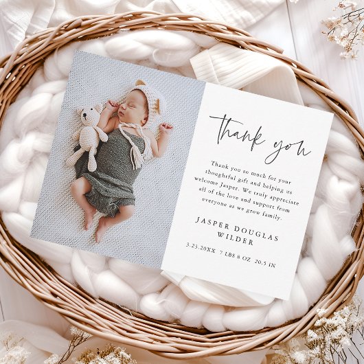 Eenvoudige Script Baby Foto Bedankkaartjes