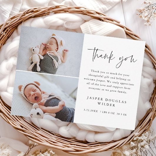 Eenvoudige Script Babyfoto Bedankkaart