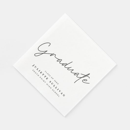 Eenvoudige Script Black en White Graduparty Servet (Hoek)