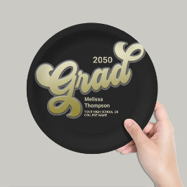 Eenvoudige Script Black Gold Afstudeerfeest Borden Papieren Bordje