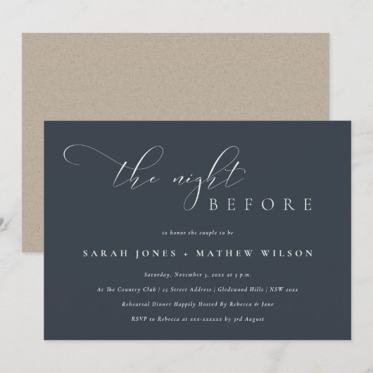 Eenvoudige Script Black Navight voor Diner Invite Bedankkaart (Voorkant / Achterkant)