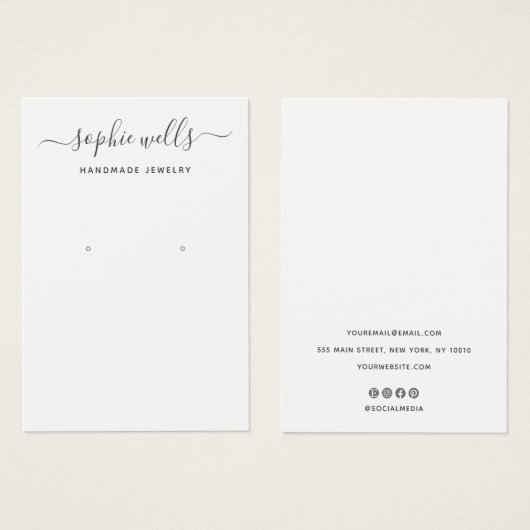 Eenvoudige Script Black White Earring Display Hold Visitekaartje (Voorkant /achterkant)