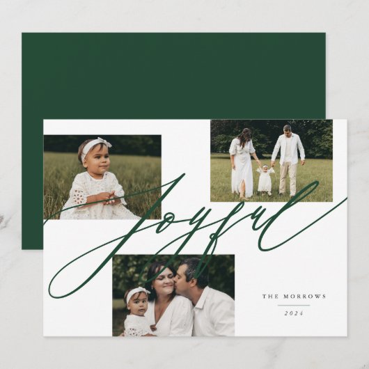 Eenvoudige Script Blij Groet Groen Foto Feestdagenkaart (Voorkant / Achterkant)