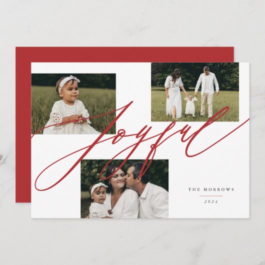 Eenvoudige Script Blij Groet Rood Foto Feestdagenkaart (Voorkant / Achterkant)
