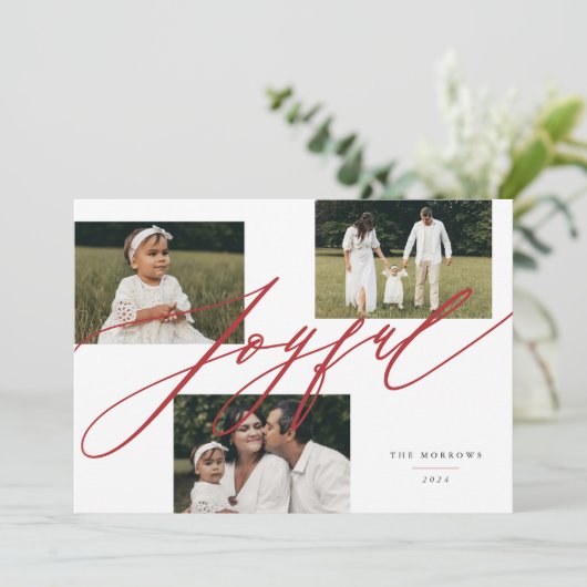 Eenvoudige Script Blij Groet Rood Foto Feestdagenkaart (Staand voorkant)