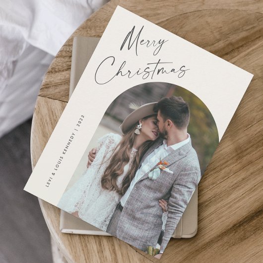 Eenvoudige Script Boho Boog Foto Kerstmagneet