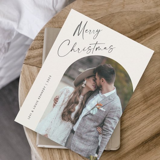 Eenvoudige Script Boho Boog Kerst Feestdagenkaart