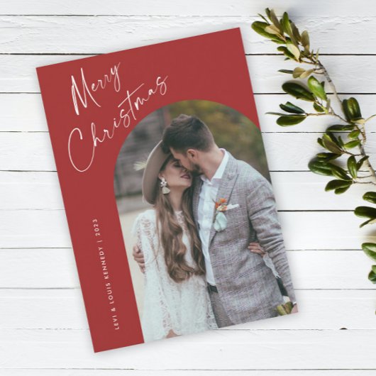 Eenvoudige Script Boho Boog Kerstmis Feestdagenkaart