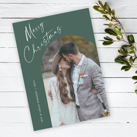Eenvoudige Script Boho Boog Kerstmis Feestdagenkaart