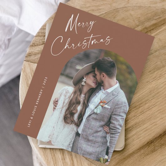 Eenvoudige Script Boho Boog Kerstmis Feestdagenkaart