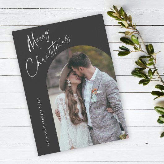 Eenvoudige Script Boho Boog Kerstmis Feestdagenkaart