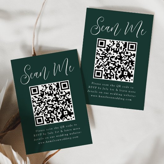 Eenvoudige Script Bosgroene QR-code Huwelijksreact Informatiekaartje
