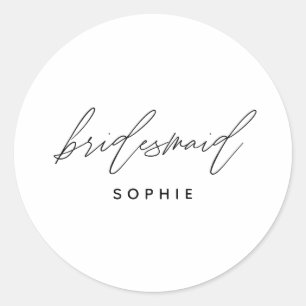 Eenvoudige Script Bruidsmeisje Persoonlijke Naam A Ronde Sticker