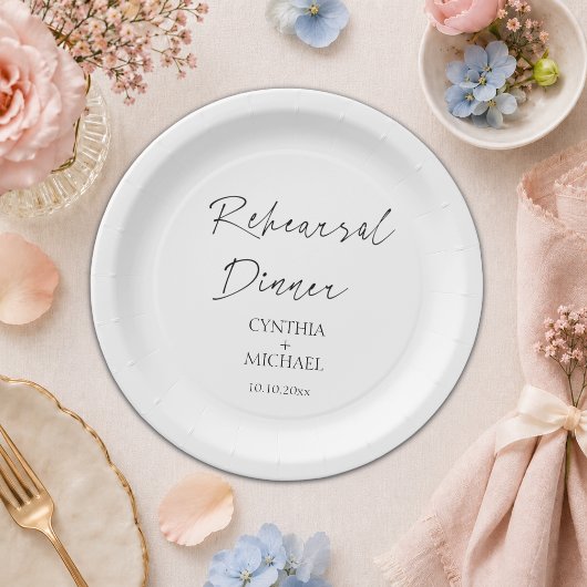 Eenvoudige Script Bruiloftsproefavond Dinner Papieren Bordje