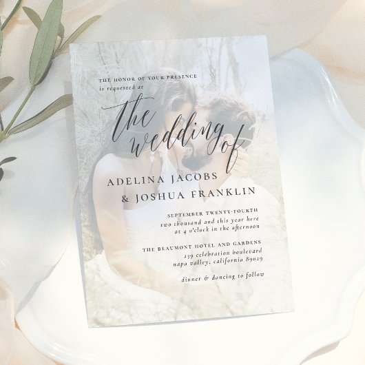 Eenvoudige Script Calligrafie Bruiloftsfoto Huweli Kaart