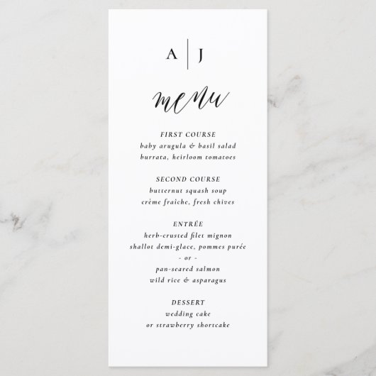 Eenvoudige Script Calligrafie Monogram Trouwfeest Menu (Voorkant)
