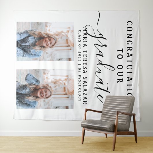 Eenvoudige Script Calligrafie Twee Foto Afstudeerf Wandkleed (In Situ (horizontaal))