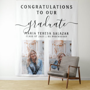 Eenvoudige Script Calligrafie Twee Foto Afstuderen Wandkleed