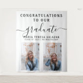 Eenvoudige Script Calligraphy Twee Foto Afstudeerp Wandkleed (Voorkant)