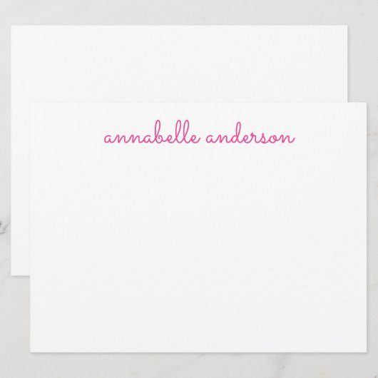 Eenvoudige Script Cute Pink Persoonlijke Notecard Kaart (Voorkant / Achterkant)