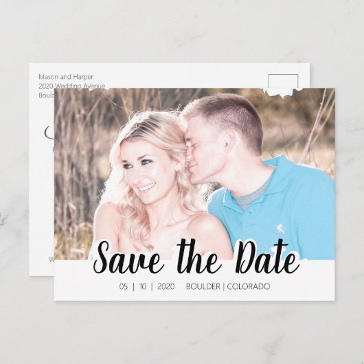 Eenvoudige Script Cutout | Datum opslaan Briefkaart (Voorkant / Achterkant)