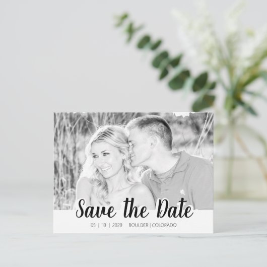 Eenvoudige Script Cutout | &W Opslaan Datum Briefkaart (Staand voorkant)