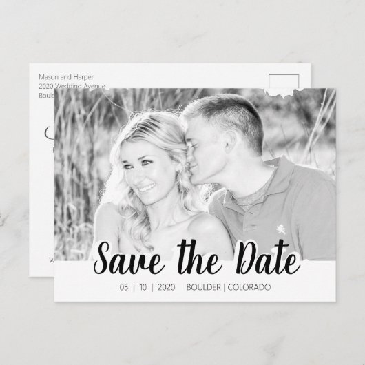 Eenvoudige Script Cutout | &W Opslaan Datum Briefkaart (Voorkant / Achterkant)