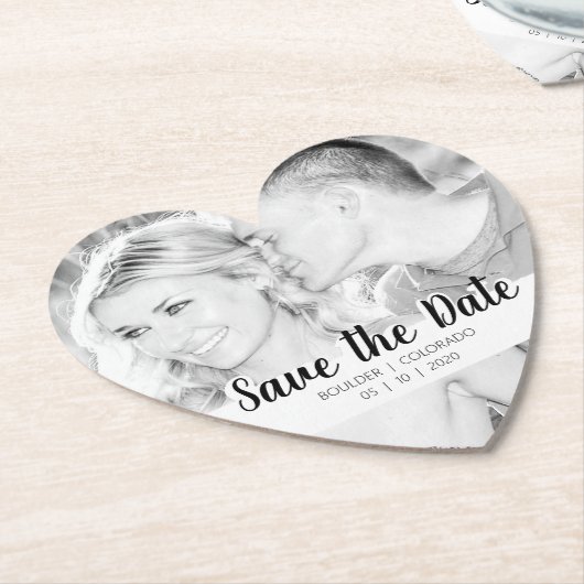 Eenvoudige Script Cutout | &W Opslaan Datum Kartonnen Onderzetters (Gekanteld)