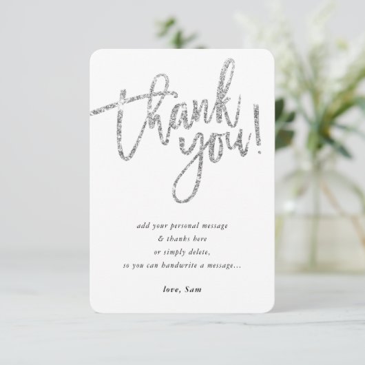 EENVOUDIGE SCRIPT dank u opmerking zilveren glitte Kaart (Staand voorkant)